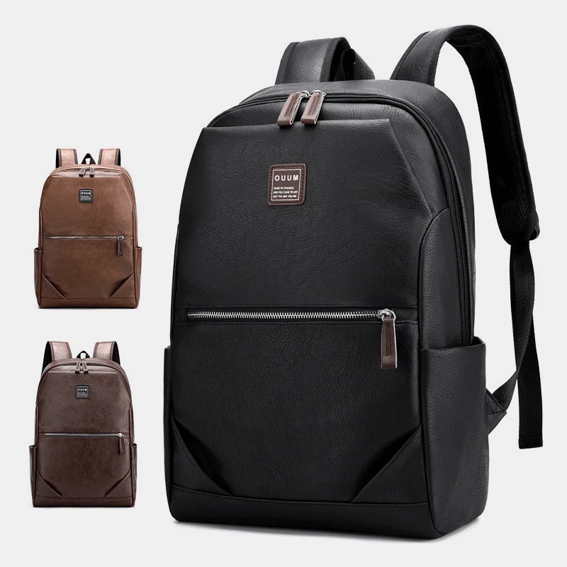 Men PU Leather Business Large Capacity 15.6 Inch Laptop Bag Multifunction Backpack