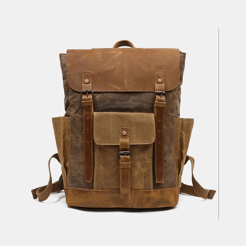 Men Retro Vintage Canvas Leather Backpack Sports Climbing Bag Travel Anti-Theft Backpack