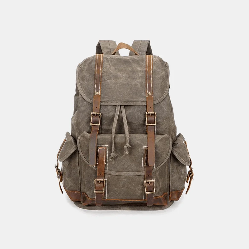 Men Vintage Canvas Leather Backpack Waterproof Travel Bag