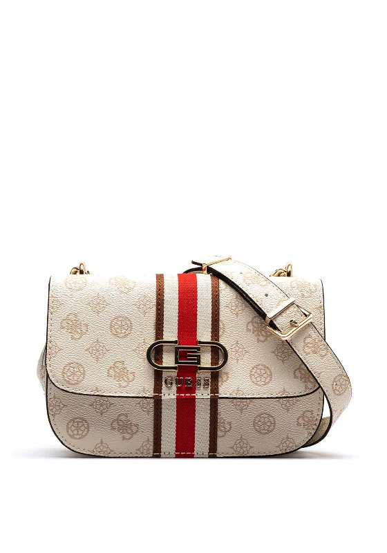 Guess Nelka Front Stripe Mini Crossbody Bag, Cream