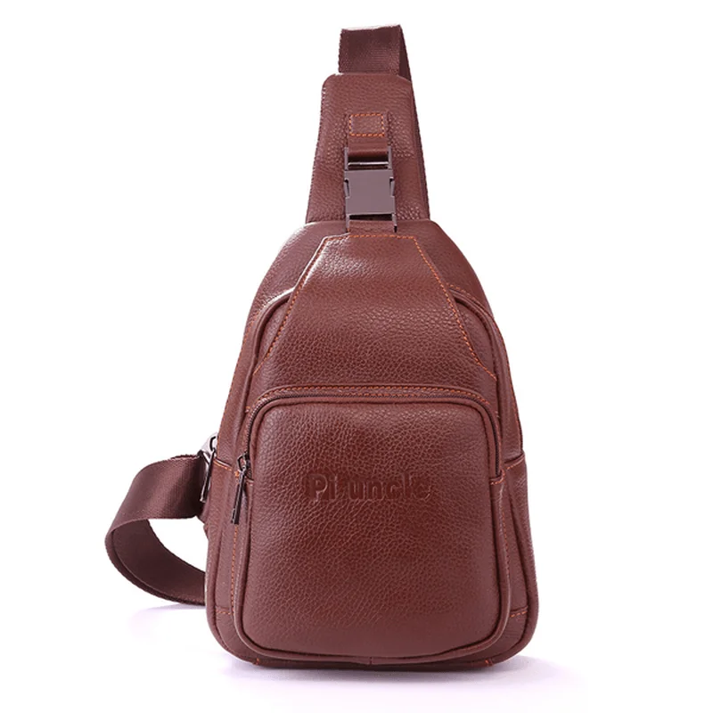 Retro Men Casual Outdoor Sport Genuine Leather Chest Bag Crossbody Bag