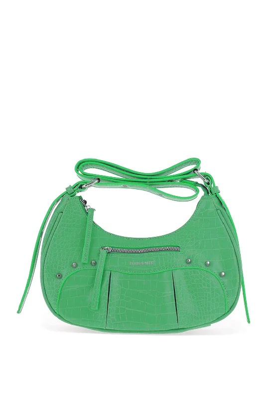 Zen Collection Faux Croc Print Studded Crossbody Bag, Green