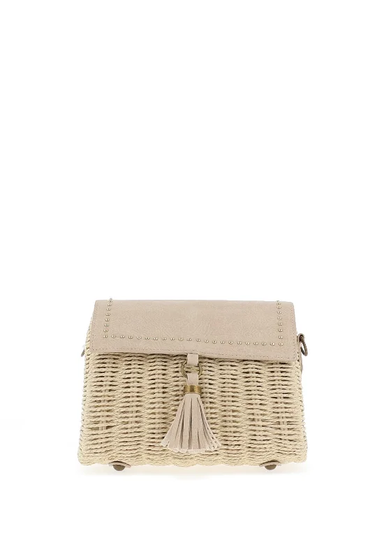 Zen Collection Woven Tassel Cross Body Grab Bag, Beige