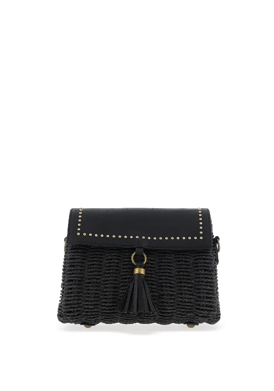 Zen Collection Woven Tassel Cross Body Grab Bag, Black