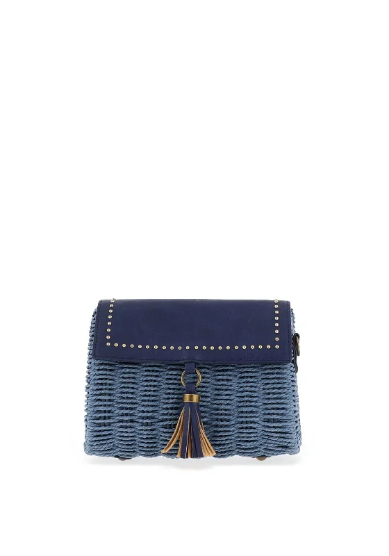 Zen Collection Woven Tassel Cross Body Grab Bag, Blue