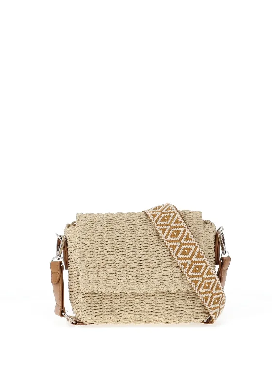 Zen Collection Woven Geometric Strap Crossbody Bag, Beige