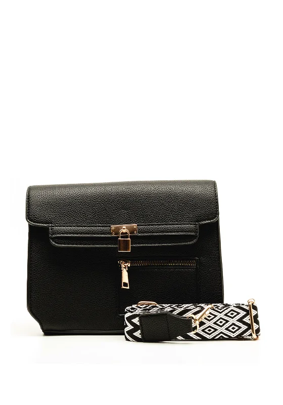 Zen Collection Small Flap Over Crossbody Bag, Black