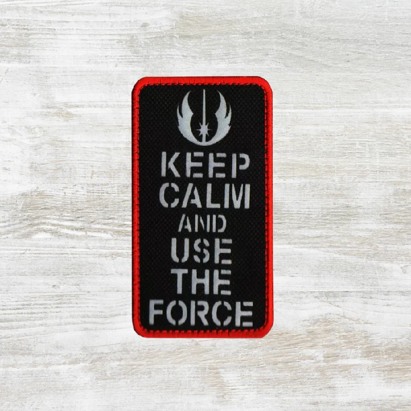 Convertible travel bag that can be used as a backpack or toteThe Meniacc Keep Calm & use the Force Reflective Velcro Patch