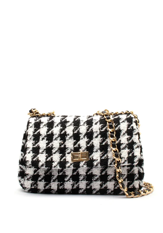 Zen Collection Boucle Houndstooth Crossbody Bag, Black & White