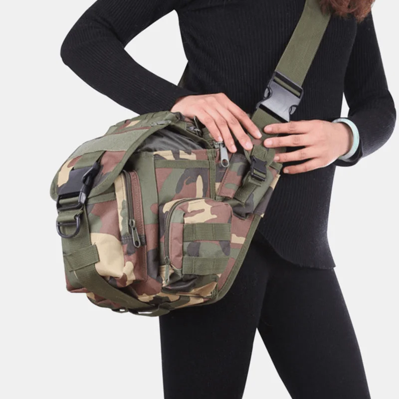 Unisex Oxford Cloth Tactical Camouflage Outdoor Game Riding Multi-Carry Saddle Bag Crossbody Bag Waist Bag Backpack