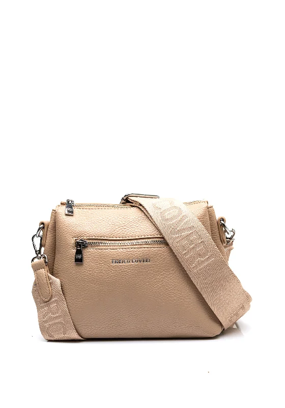 Zen Collection Faux Leather Logo Sports Strap Bag, Beige